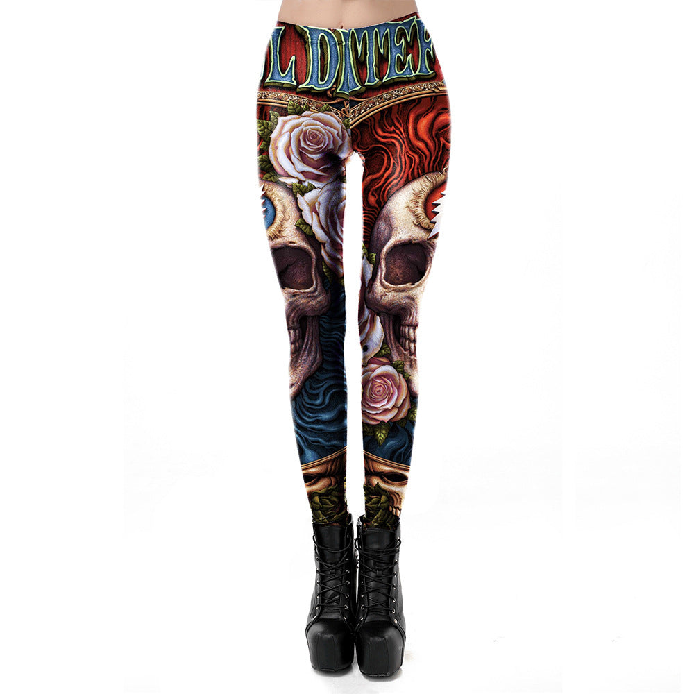 Ladies Leggings with Halloween Skull Pattern Print