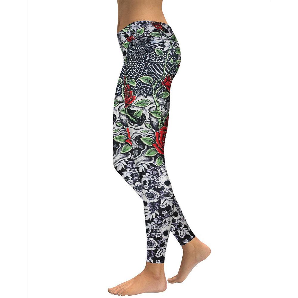 Halloween Rose Skull Print Women's Leggings
