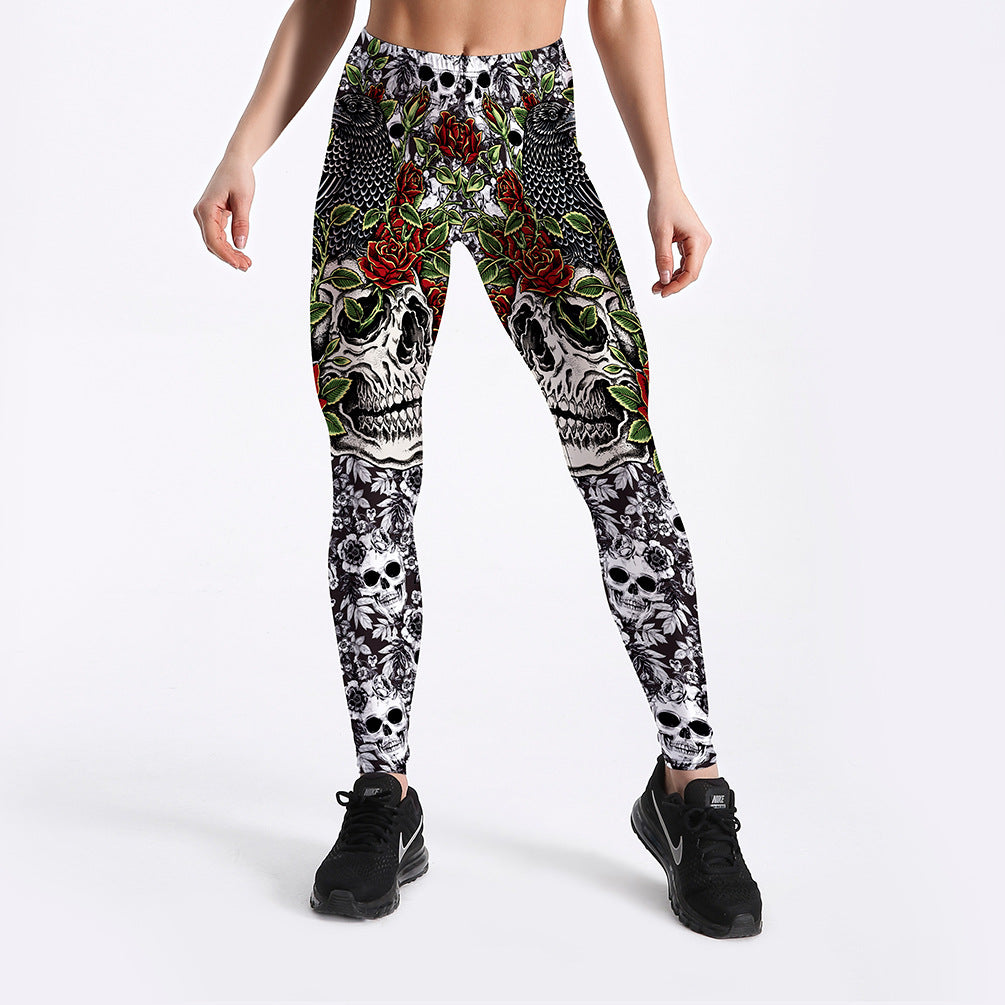 Halloween Rose Skull Print Women's Leggings