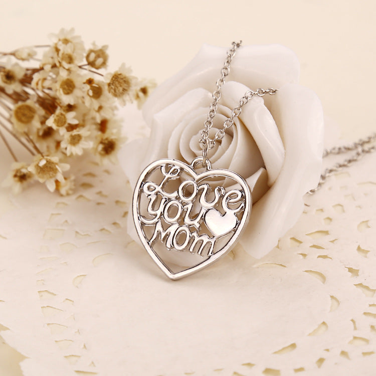 "Love You Mom Silver Necklace - Elegant Collar Chain"
