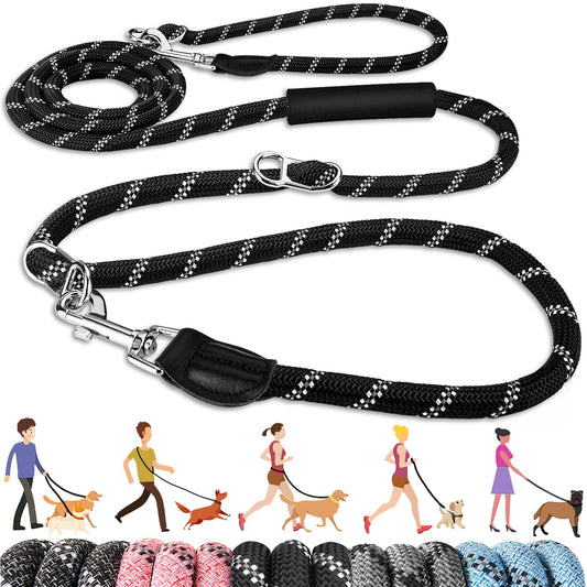 Lukovee Hands Free Dog Leash 10FT Adjustable Dog Training Leash 1/2 Inch Nylon Heavy Duty Lead No Pull for Large Medium Dogs Tangle Free Reflective Waist Leash for Dog Walking Running Black